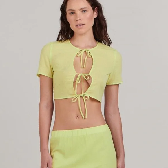 Neon zephyr Tie-Front Crop Top Charlie Sunday Nwt revolve summer boho y2k bow - Picture 3 of 5
